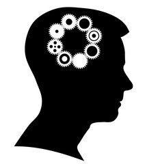 Boy silhouette with a brain gears