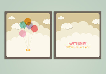 Birthday Card with Cloud and Balloon Illustrations