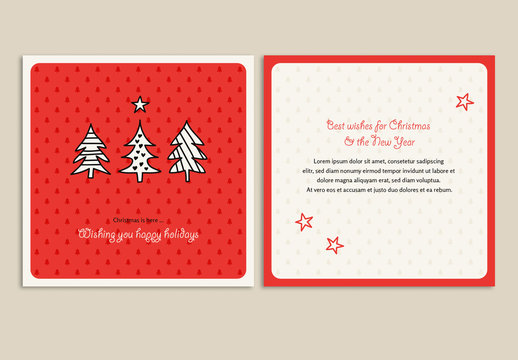 Christmas Card Layout with Tree Illustrations