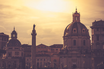 Church of Santa Maria di Loreta and Trajan's Column near Piazza Venezia in Rome