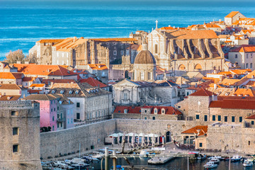 Dubrovnik architecture cityscape aerial / Aerial view at old historic town Dubrovnik in South of Croatia, famous european travel resort. - 178398829