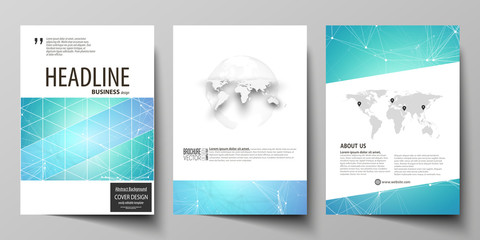 Business templates for brochure, magazine, flyer, booklet, report. Cover design template, vector layout in A4 size. Chemistry pattern, molecule structure, medical DNA research. Medicine concept.