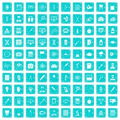 100 lab icons set grunge blue