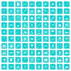 100 laboratory icons set grunge blue