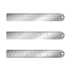 Metal measuring rulers in centimeters, inches, millimeter - aparted and combined. Vector illustration.