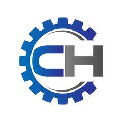 ch initial logo vector with gear blue gray