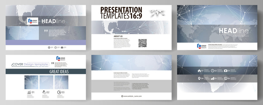 The minimalistic abstract vector illustration of the editable layout of high definition presentation slides design business templates. Abstract futuristic network shapes. High tech background.