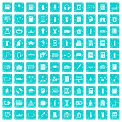 100 library icons set grunge blue