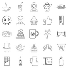 Tea icons set, outline style