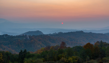 Sunset in the mountains in autumn, Benoy, Chechnya