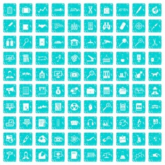 100 magnifier icons set grunge blue