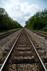 Fototapeta na wymiar View of the railroad tracks with trees on side