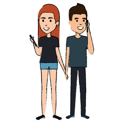 couple calling with smartphone