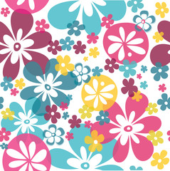 Fototapeta na wymiar Cute multicolor flowers seamless pattern vector illustration white background