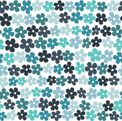 Fototapeta na wymiar Cute blue flowers seamless pattern vector illustration white background