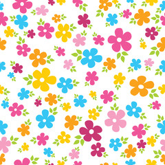 Cute colorful rainbow flowers seamless pattern vector illustration