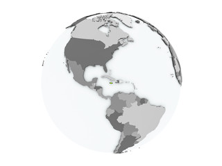 Jamaica on globe isolated
