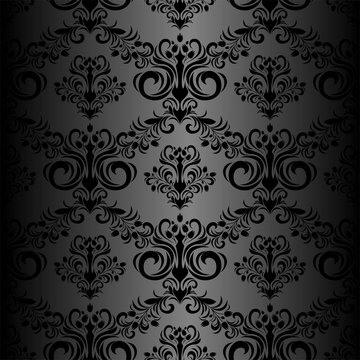 Seamless black floral Wallpaper in retro Style