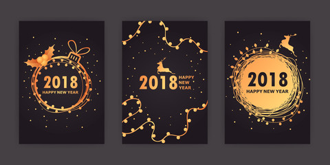 set of vector Christmas cards. 2018. - obrazy, fototapety, plakaty