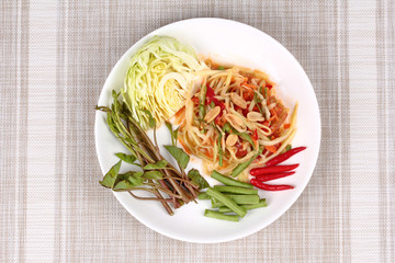 Spicy papaya salad with mixed vegetable  for Chinese vegetable festival .