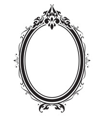 Oval frame and borders black and white on white background, Thai pattern, vector illustration