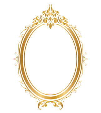 Oval frame and borders Golden frame on white background, Thai pattern, vector illustration