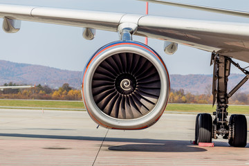 Engine of jet aircraft. Aviation and transportation.