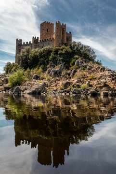 Castle of Almourol in Portugal, initiated the 12th century, located on a small islet in the middle of the Tagus River, served as a stronghold used during the Portuguese Reconquista.