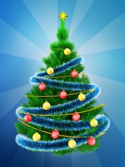 3d vibrant Christmas tree over blue