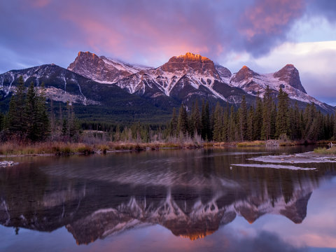 Mount Lawrence Grassi outside Canmore in Alberta at sunrise. © Jeff Whyte