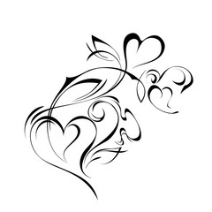 ornament 155. abstract drawing with hearts and leaves in black lines on a white background