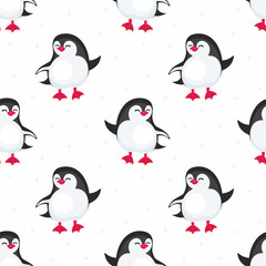 Christmas seamless pattern with the image of cute penguins. Children's vector background.