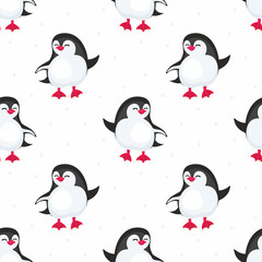 Christmas seamless pattern with the image of cute penguins. Children's vector background.