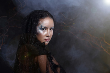 Witchcraft Asian woman in scary Witch ghost story look