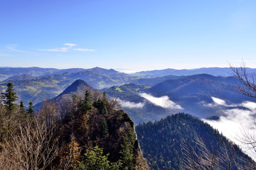 Pieniny mountains  in the morning with Three Crowns peak