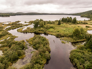 Wild Forest Canada aearial view kayak kayaking canoe canoeing boat river birds eye view veins...