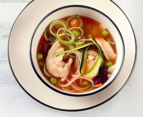 Chicken soup with noodles and vegetables
