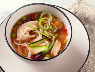 Chicken soup with noodles and vegetables