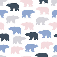 Seamless pattern with cute bears in simple cartoon style.