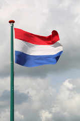 waving Dutch flag with white and blue red