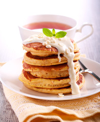 Stack of pancakes with white chocolate