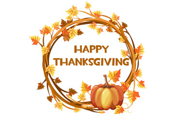 Happy day Thanksgiving, illustration orange wreath with pumpkin
