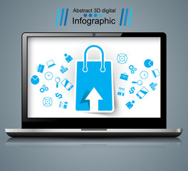 Notebook icon on the grey background. Marketing info. Eps 10