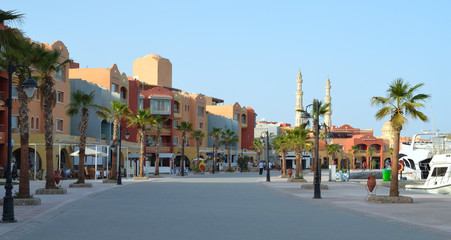 Fototapeta na wymiar New marina promenade street, Egypt, Hurghada.