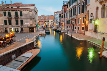 Canal in Venice at night.