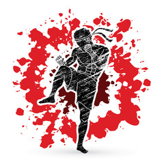 Muay Thai, Thai Boxing action designed on splash blood graphic vector