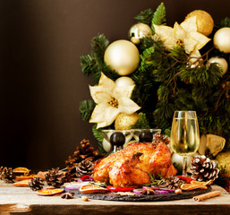 Baked turkey for Christmas or New Year space for text