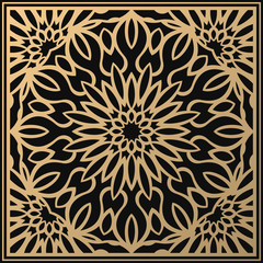 Vector golden ornament. Square vintage card for design. Premium background in luxury style. Floral tile. Suitable for laser cutting.