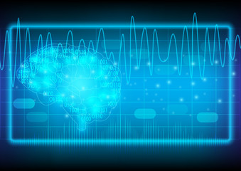 Abstract digital and technological background. Artificial Intelligence with brain wave.