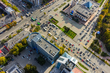 Tyumen, Russia - September 26, 2017: Tyumen scientific research institute of regional infectious pathology, Zapsibgazprom and main street. Bird's eye view
